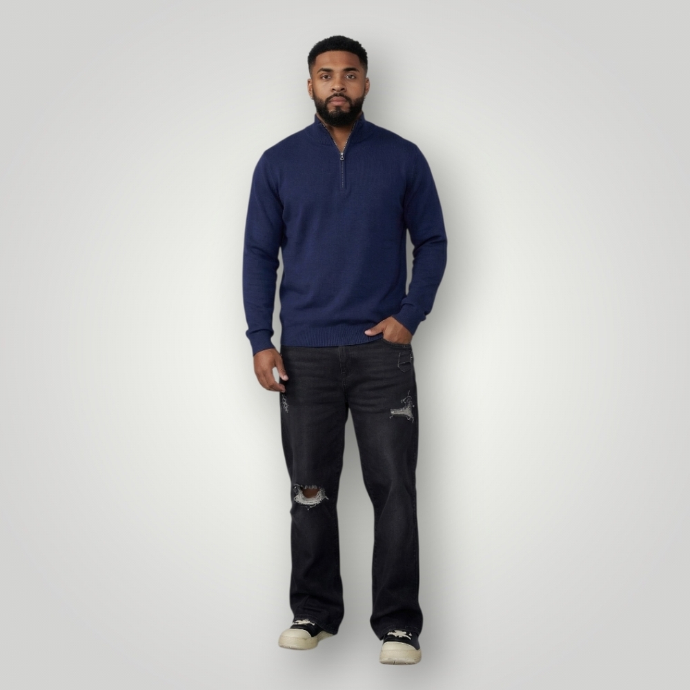 Frank And Oak Navy‎ Quarter Zip Sweater Large 100% Mercerized Cotton Minimal